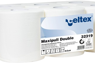 Rullpaber Celtex Maxipull Double, 2-kihiline, valge tselluloos, 153m, 200mm lai, 6 rulli pakis.